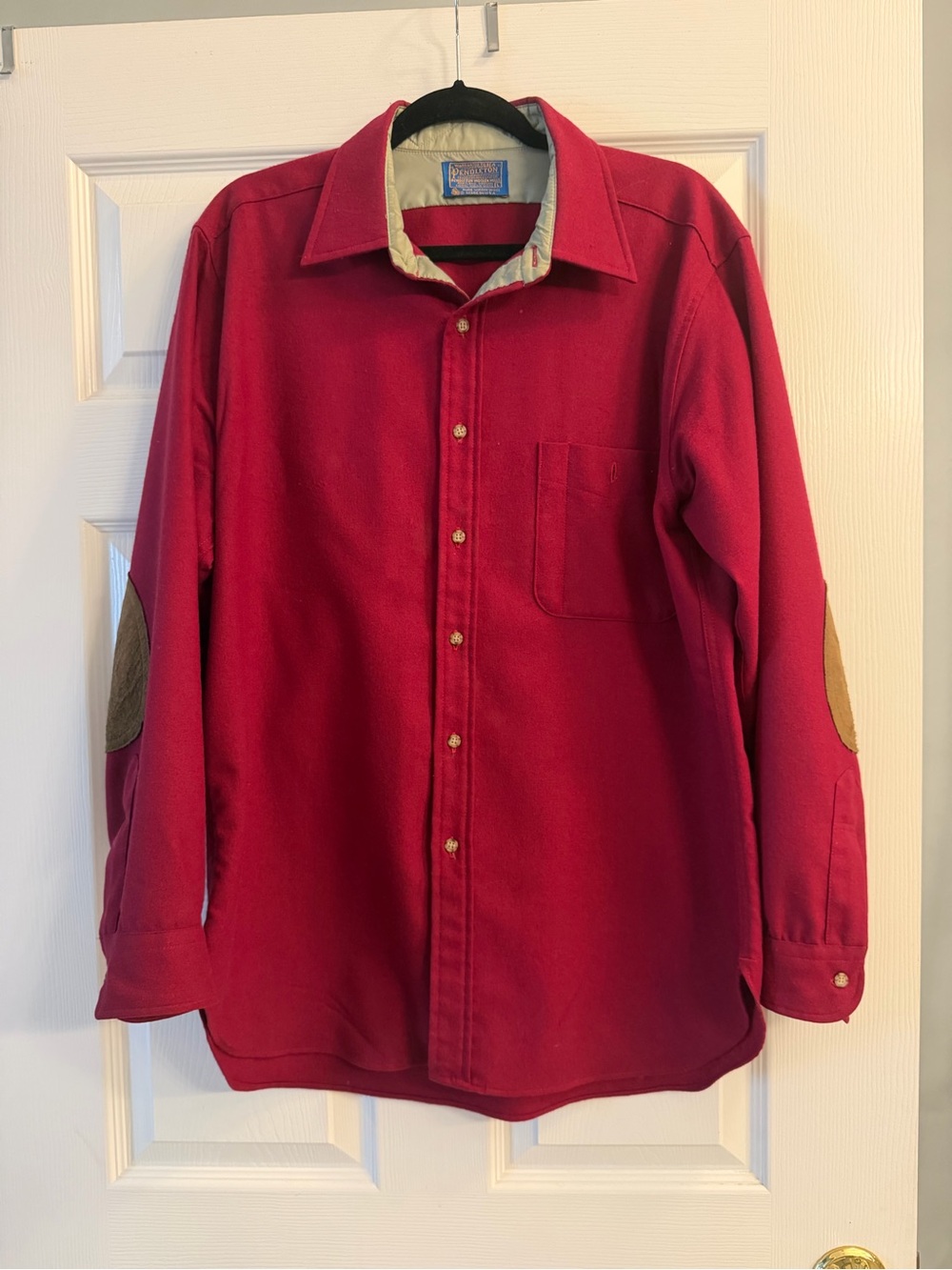 Vintage Pendleton Crimson Wool Shirt w/ Suede Elbow Patches